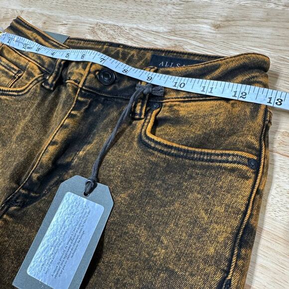 AllSaints NWT Miller Size Me Orange Acid Wash Jeans Size S Mid Rise Skinny Fray - Picture 9 of 11